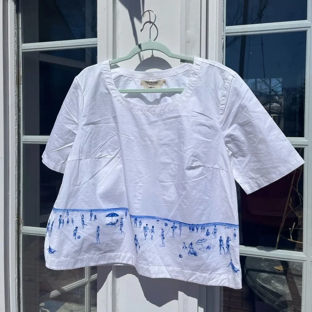 Anthropologie Nice Things Paloma S Beach Scene Top NWT RARE! - Picture 2 of 9